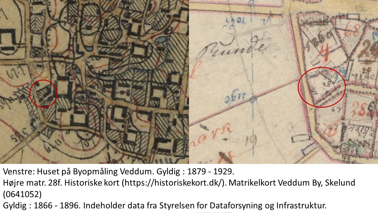 Historiske kort på nettet (https://historiskekort.dk/). Byopmåling Veddum. Gyldig : 1879 - 1929. Indeholder data fra Styrelsen for Dataforsyning og Infrastruktur hentet 2023.