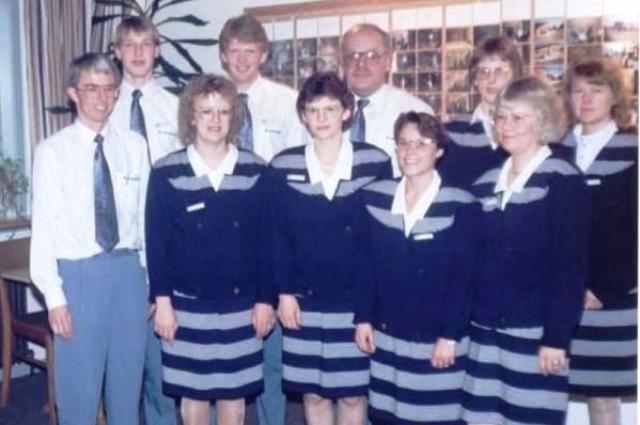 Andelskassens personale til generalforsamling i salen 1992. Foto: Bent Hvilsom