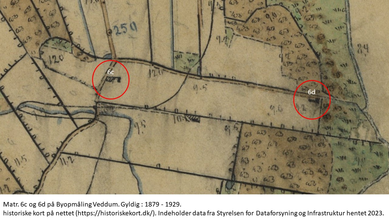 Historiske kort på nettet (https://historiskekort.dk/). Byopmåling Veddum. Gyldig : 1879 - 1929. Indeholder data fra Styrelsen for Dataforsyning og Infrastruktur hentet 2023.