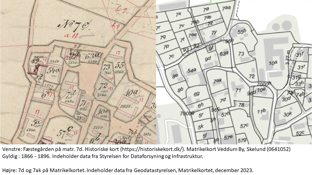 Historiske kort (https://historiskekort.dk/). Matrikelkort Veddum By, Skelund (0641052) Gyldig : 1866 - 1896 Målestok: 4000. Indeholder data fra Styrelsen for Dataforsyning og Infrastruktur hentet 2023.